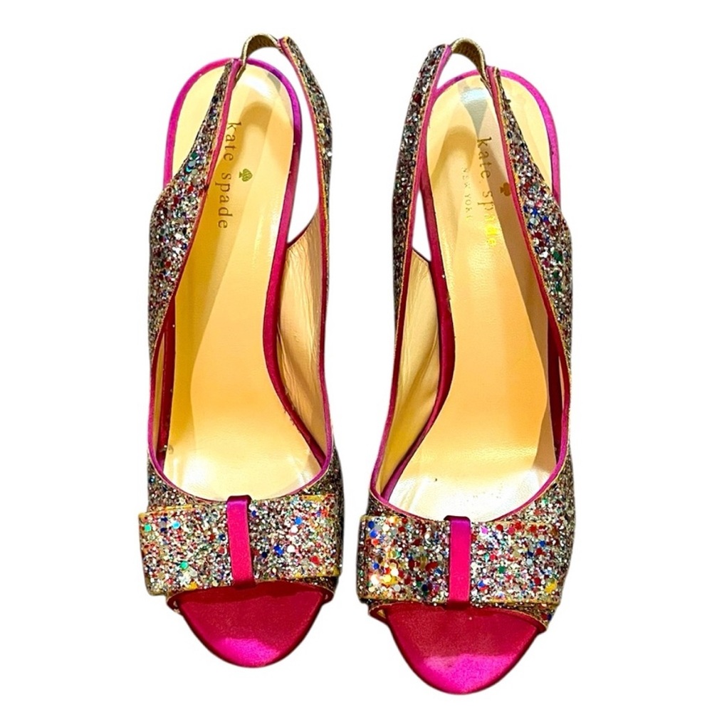 Kate Spade Pink Glitter Bow Slingback Heels